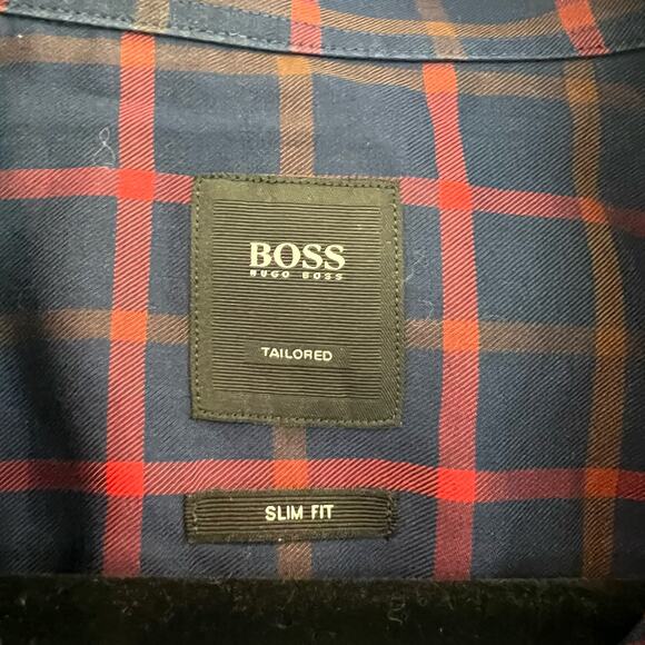 Boss Hugo Boss Men's Tailored Slim Fit Dress Shirt Navy Size 39‎ 15 1/2 - Picture 4 of 9